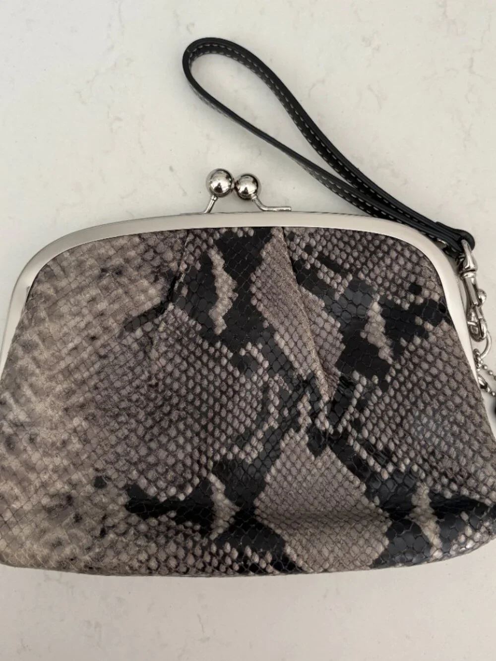 Coach Snakeskin Embossed Kiss Lock Wristlet Clutch Retro Chic Indie Sleaze Party